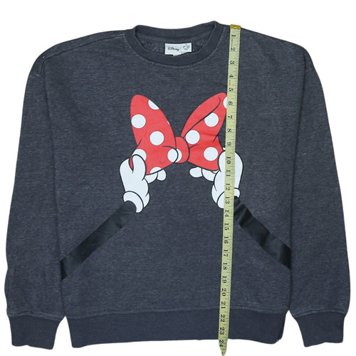 Disney Women Grey Minnie Mouse Bow Pullover Sweatshirt Size 12/14