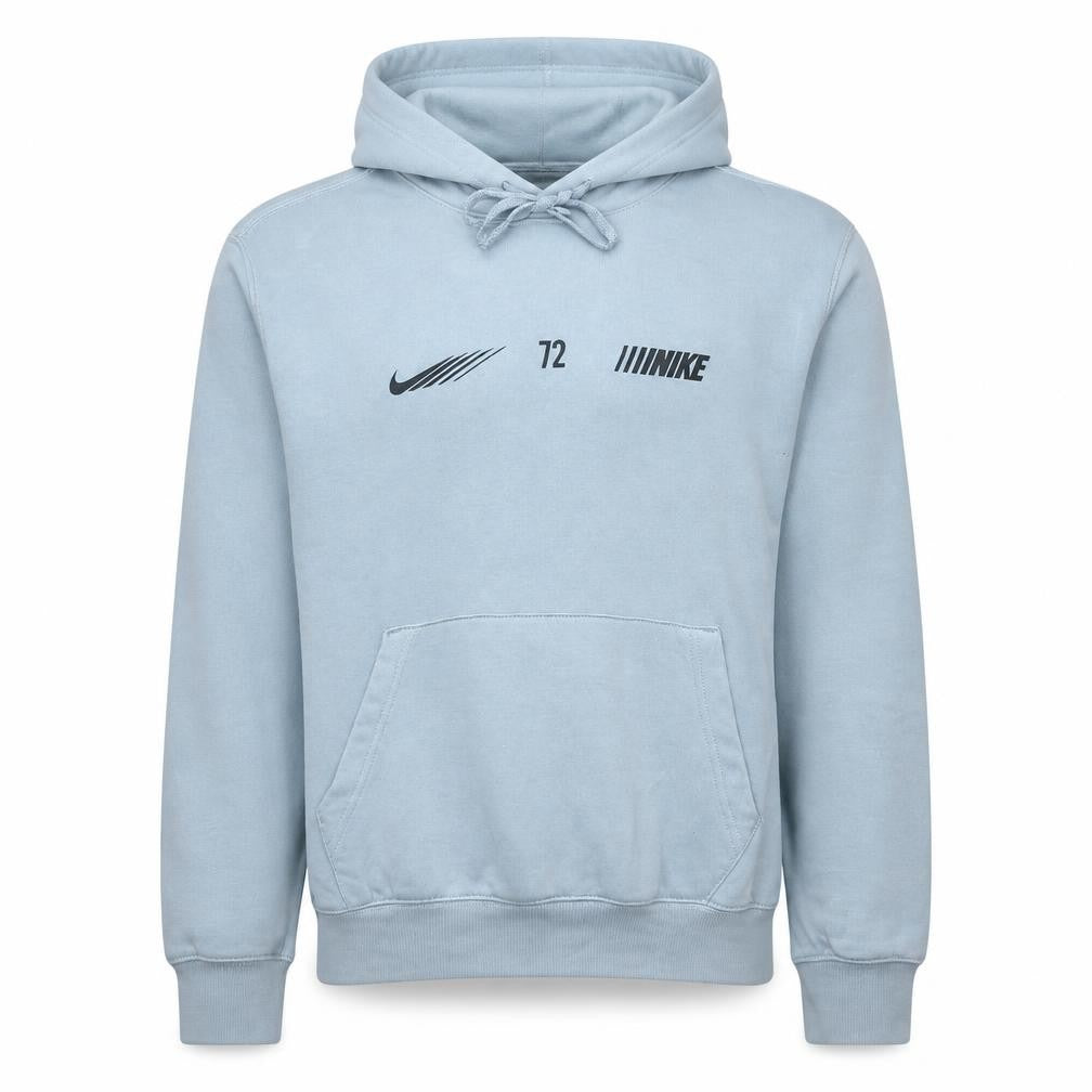 Front view of Nike men’s grey small pullover hoodie graphic print sportswear