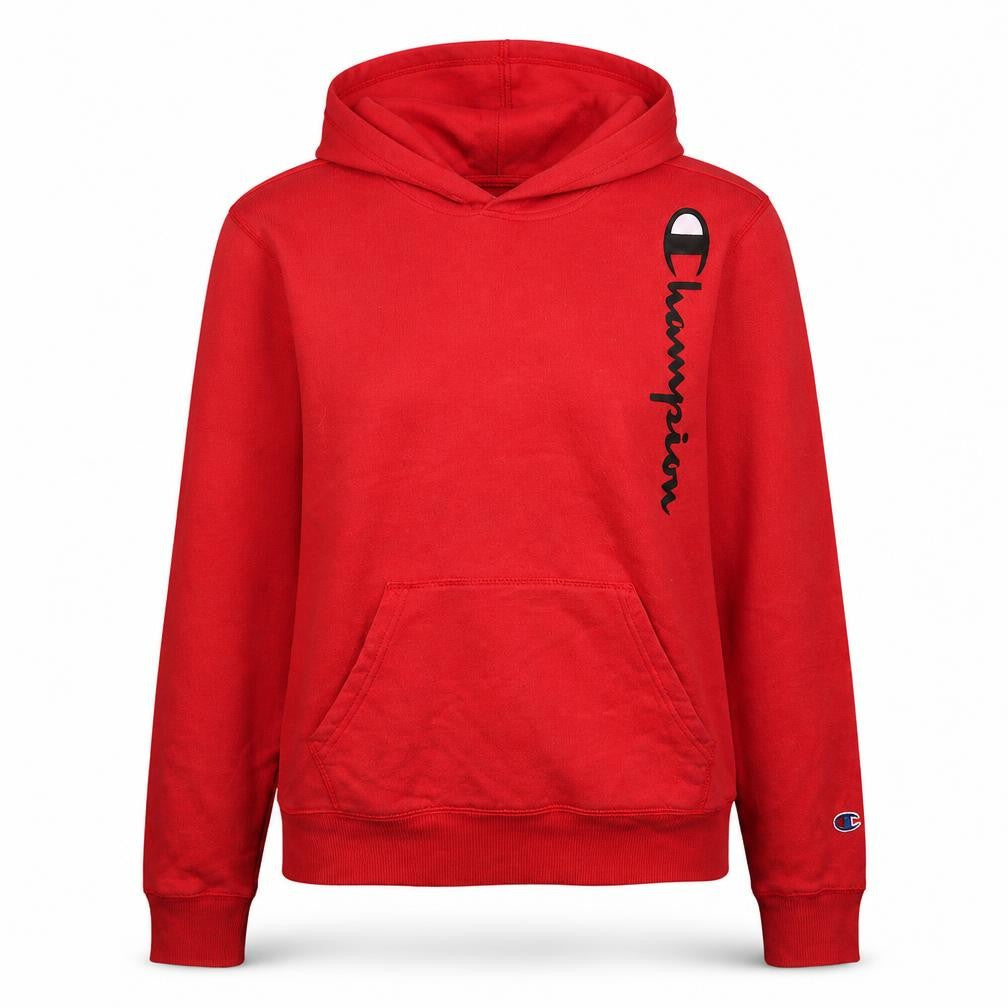 Front view of Champion women’s red xl pullover hoodie sweatshirt casual athletic