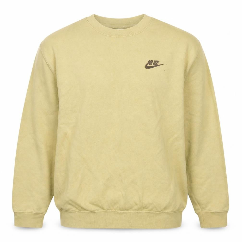 Front view of Nike Men's Beige Small Logo Crew Neck Pullover Sweatshirt