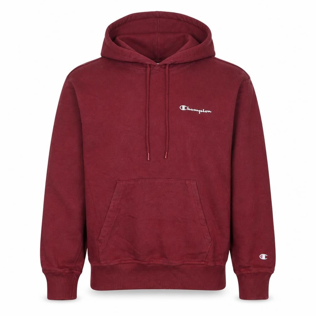 Front view of Champion Men's Red Small Pullover Hoodie with Logo