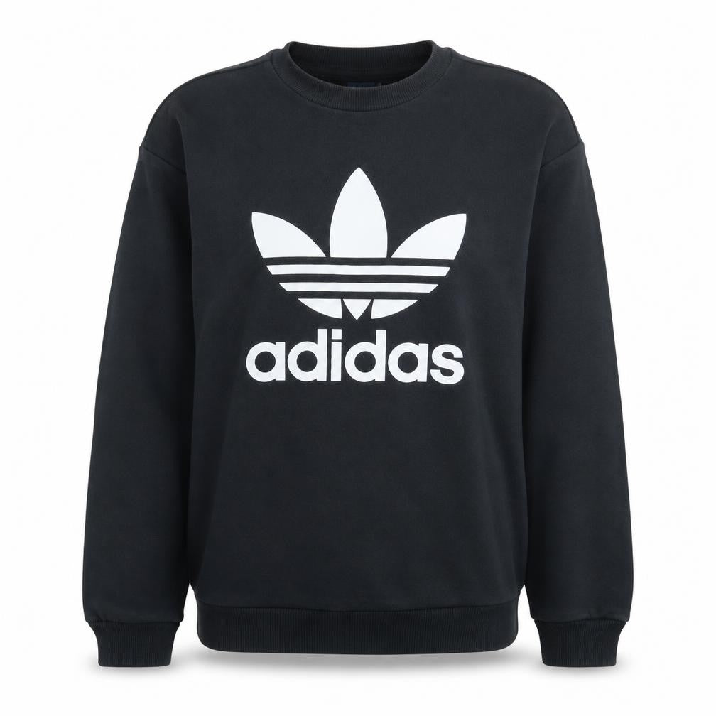 Front view of Adidas women’s black crew neck pullover sweatshirt uk 6 xs