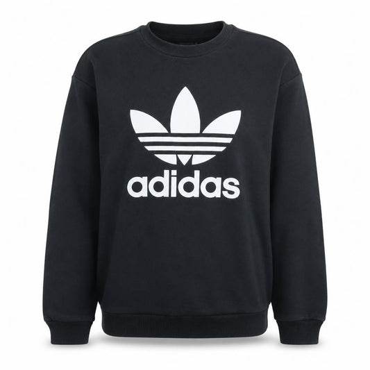 Front view of Adidas women’s black crew neck pullover sweatshirt uk 6 xs