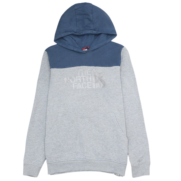 The North Face Boys Grey & Blue Pullover Hoodie Youth Large Logo Sweatshirt