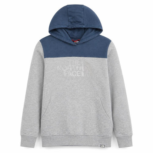 The North Face Boys Grey & Blue Pullover Hoodie Youth Large Logo Sweatshirt