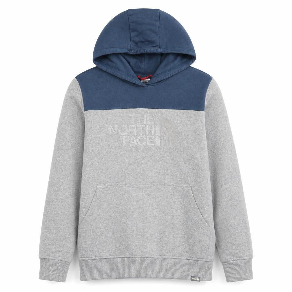 The North Face Boys Grey & Blue Pullover Hoodie Youth Large Logo Sweatshirt
