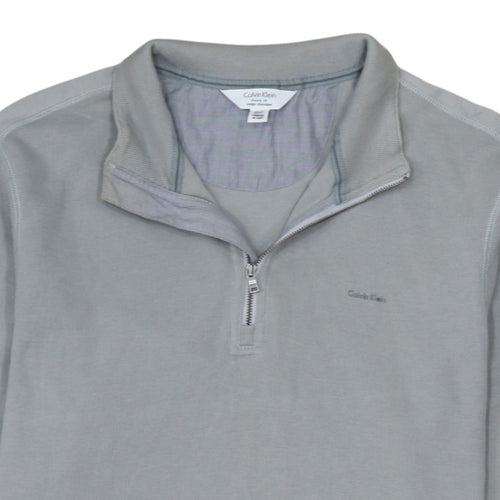 Calvin Klein Men's Grey Classic Fit 1/4 Zip Cotton Sweatshirt Size L