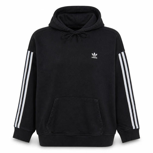 Front view of Adidas women’s black, size UK 10, pullover hoodie with logo detail