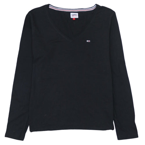 Tommy Jeans Womens Black Long Sleeve V-Neck Cotton T-Shirt L