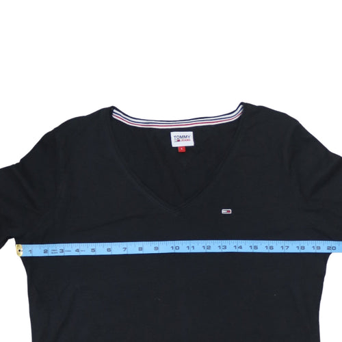 Tommy Jeans Womens Black Long Sleeve V-Neck Cotton T-Shirt L