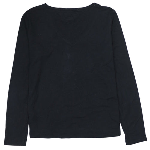 Tommy Jeans Womens Black Long Sleeve V-Neck Cotton T-Shirt L