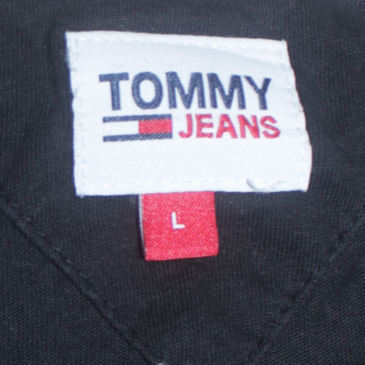 Tommy Jeans Womens Black Long Sleeve V-Neck Cotton T-Shirt L