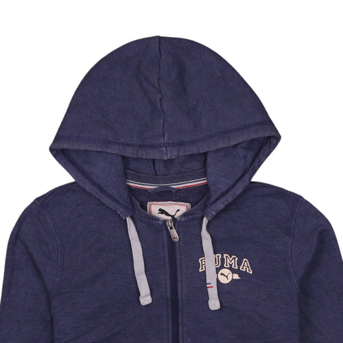Puma Women Blue Full Zip Hoodie Size 12 Cotton Blend Casual