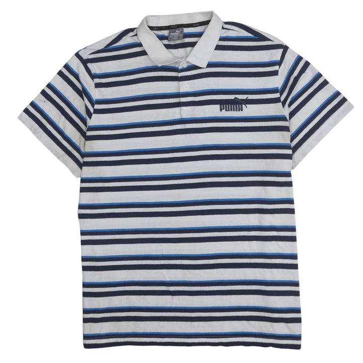 Puma Men's Blue Striped 2XL Cotton Polo Shirt