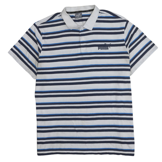 Puma Men's Blue Striped 2XL Cotton Polo Shirt