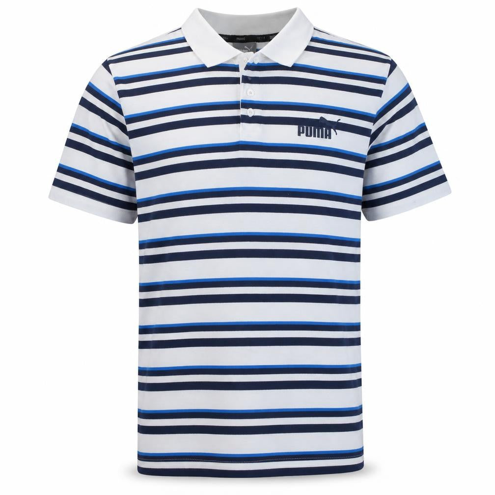 Puma Men's Blue Striped 2XL Cotton Polo Shirt