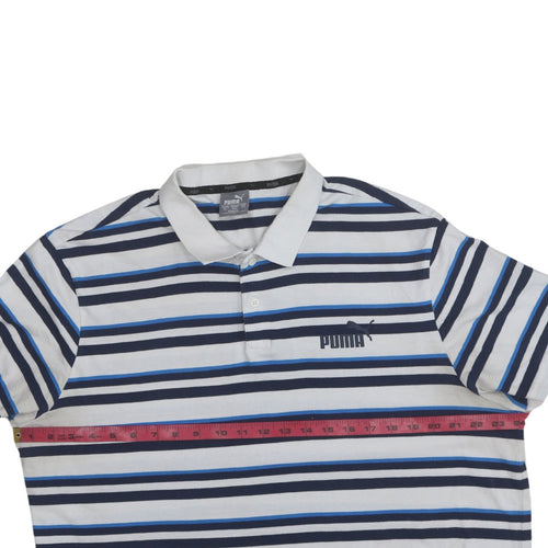 Puma Men's Blue Striped 2XL Cotton Polo Shirt