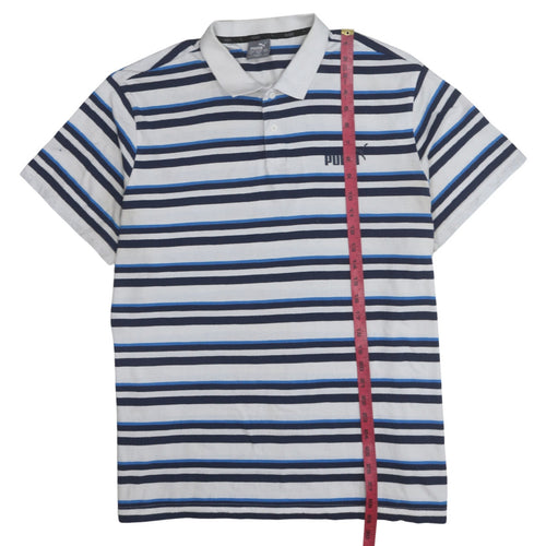 Puma Men's Blue Striped 2XL Cotton Polo Shirt