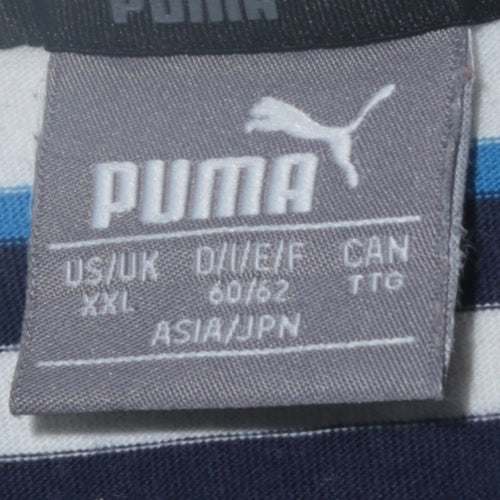 Puma Men's Blue Striped 2XL Cotton Polo Shirt