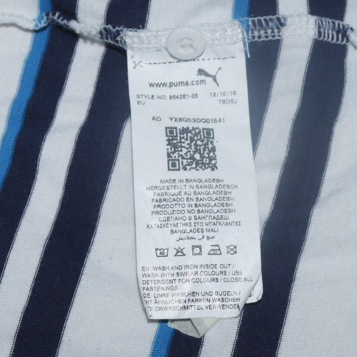 Puma Men's Blue Striped 2XL Cotton Polo Shirt