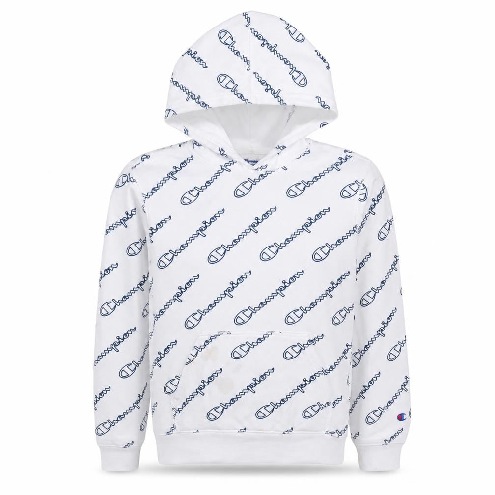 Front view of Champion Women's White XL Pullover Hoodie with Logo Print