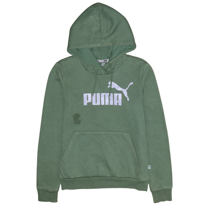 Puma Women Green Pullover Hoodie Size 10 Logo Print Cotton