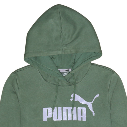 Puma Women Green Pullover Hoodie Size 10 Logo Print Cotton