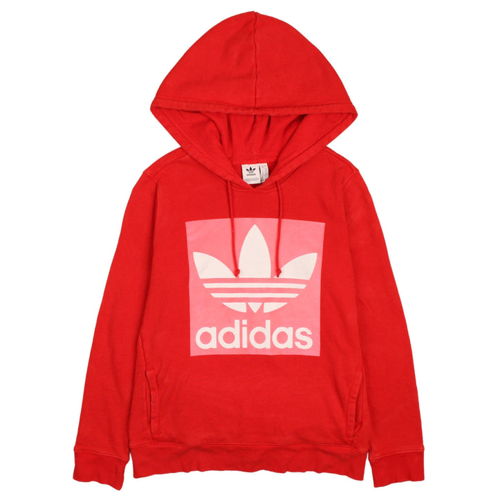 Adidas Womens Red Pullover Hoodie UK 10 Trefoil Logo Sweatshirt