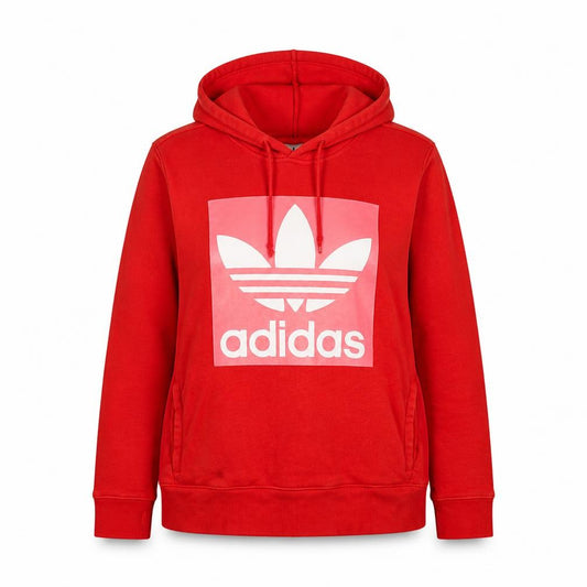 Front view of Adidas women’s red pullover hoodie uk 10 trefoil logo sweatshirt
