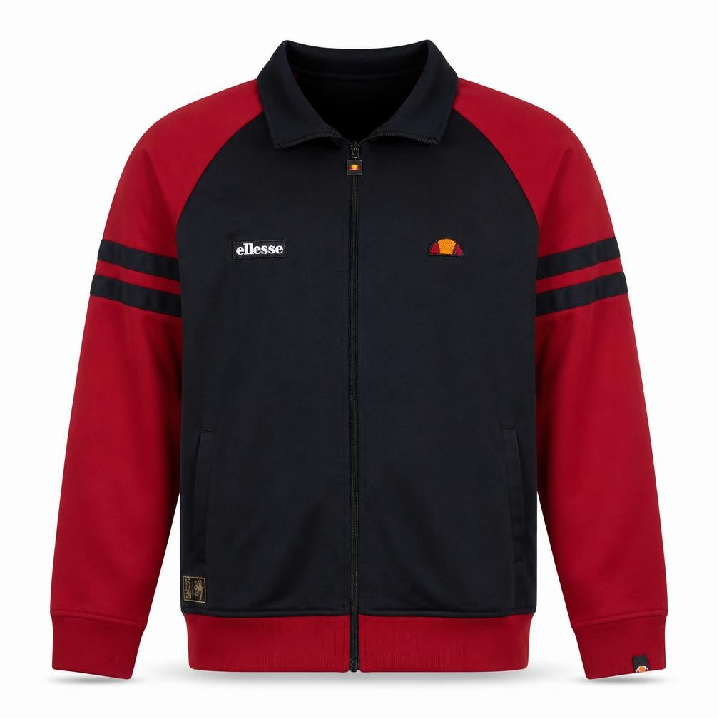 Front view of Ellesse Men's Black Red Full Zip Sweatshirt UK M