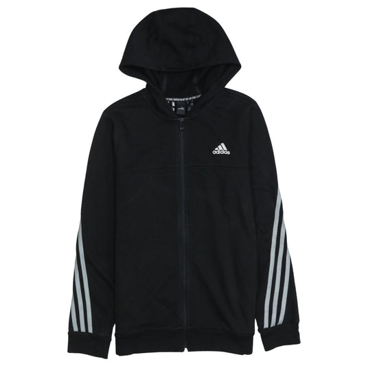 Adidas Boys Black Full Zip Hoodie Size 13-14 Years Lined Hooded Top