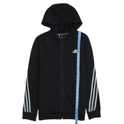 Adidas Boys Black Full Zip Hoodie Size 13-14 Years Lined Hooded Top