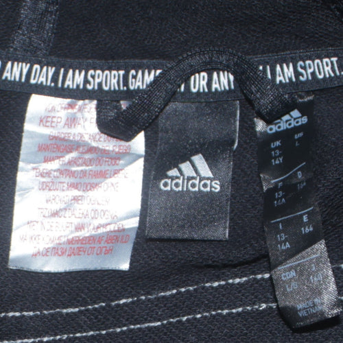 Adidas Boys Black Full Zip Hoodie Size 13-14 Years Lined Hooded Top
