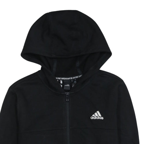 Adidas Boys Black Full Zip Hoodie Size 13-14 Years Lined Hooded Top