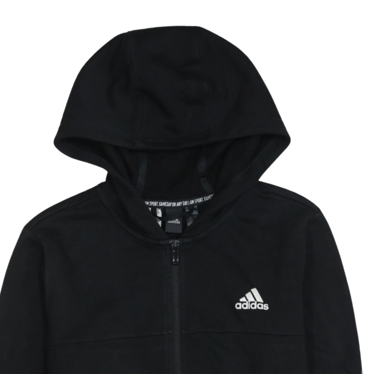 Adidas Boys Black Full Zip Hoodie Size 13-14 Years Lined Hooded Top