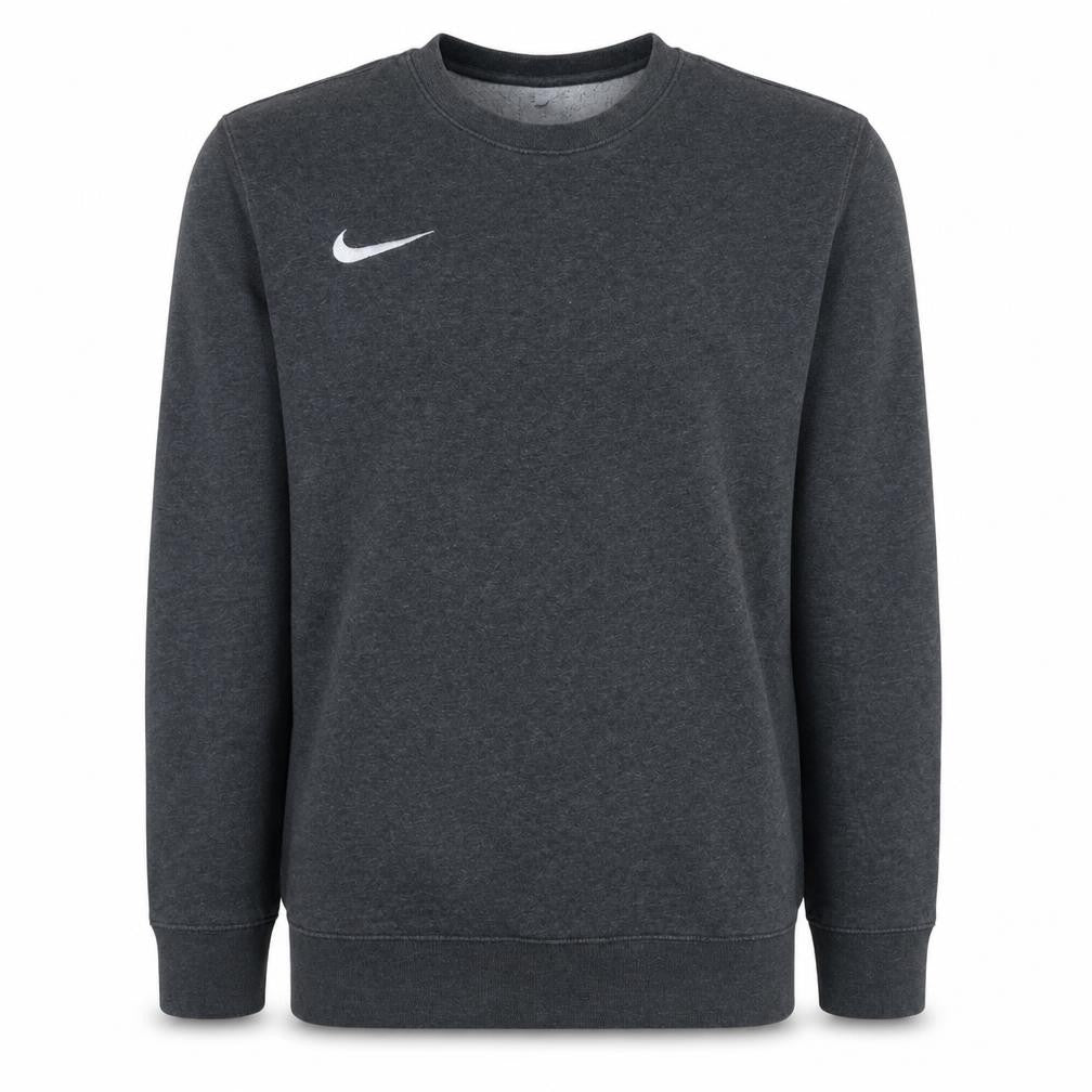 Front view of Nike Men's Grey Small Crew Neck Fleece Logo Sweatshirt
