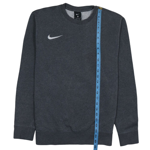 Nike Men's Grey Small Crew Neck Fleece Logo Sweatshirt