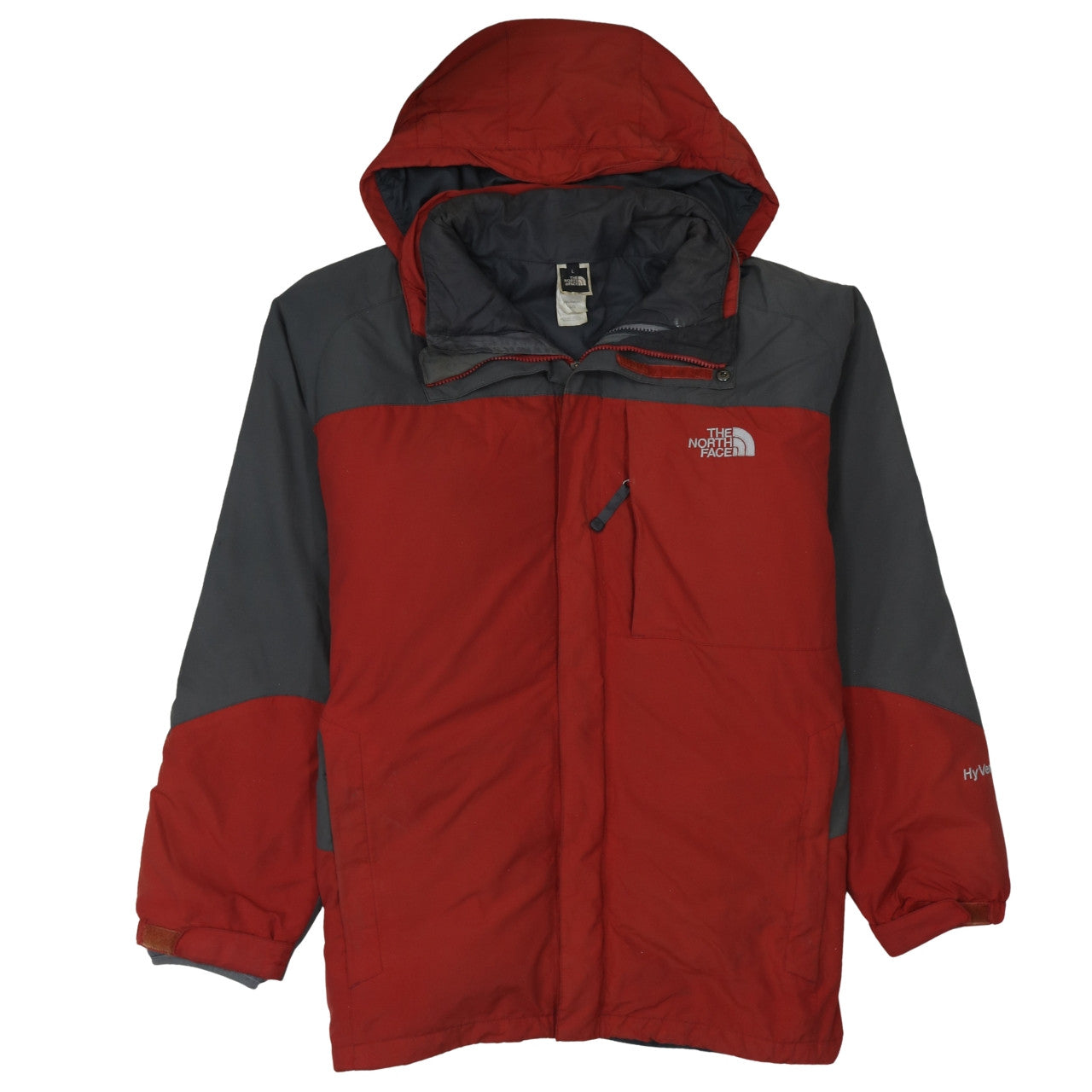 The North Face Men's Red Grey Waterproof Hooded Parka Jacket L