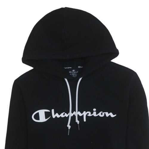 Champion Womens Black XS Pullover Hoodie with Logo Print