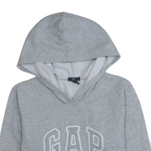 GAP Women Grey Pullover Hoodie L Logo Hooded Sweatshirt Casual