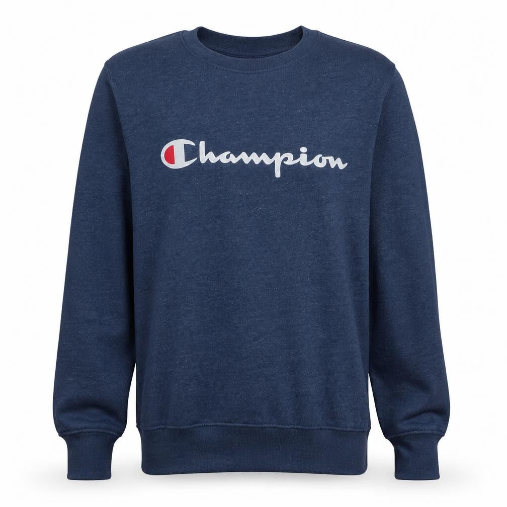 Front view of Champion Men's Blue Small Pullover Crew Neck Sweatshirt