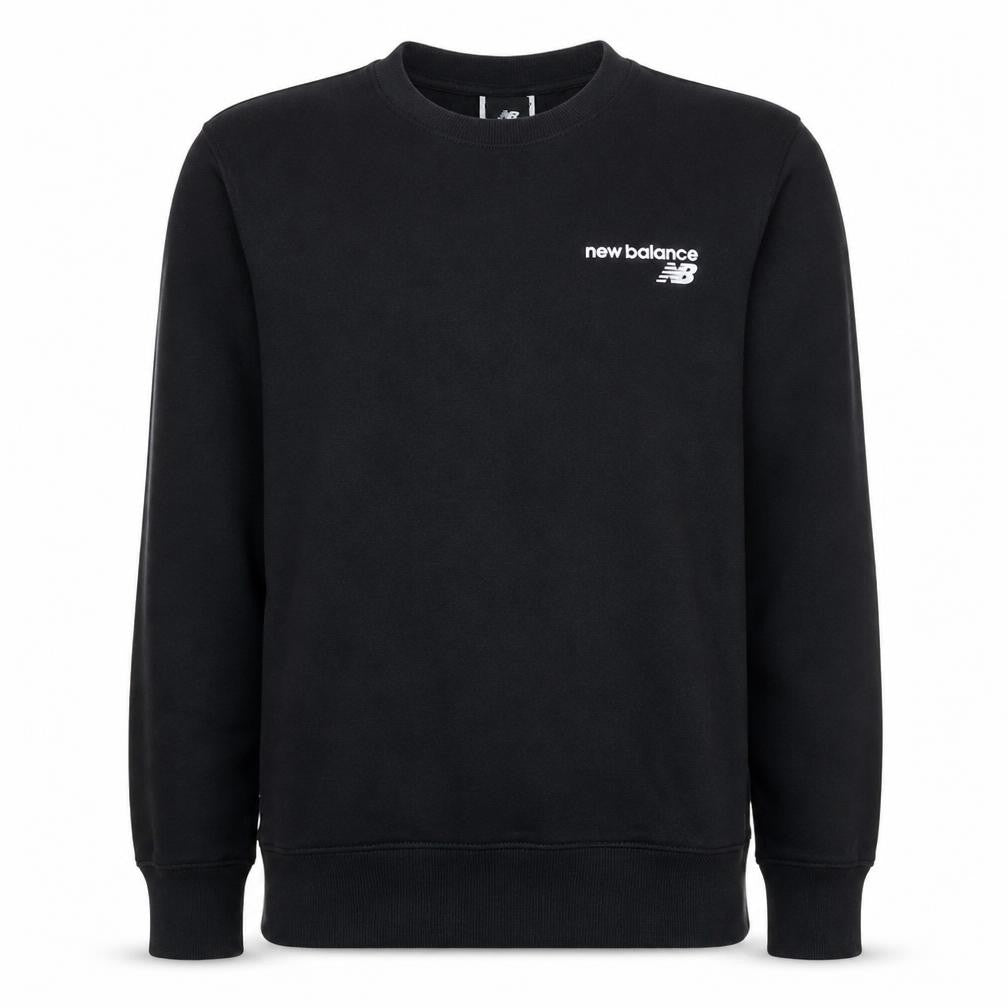 Front view of New Balance Men's Black Crew Neck Sweatshirt, size S, Fleece Pullover