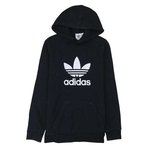 Adidas Womens Black Pullover Hoodie Small Logo Graphic Cotton Blend