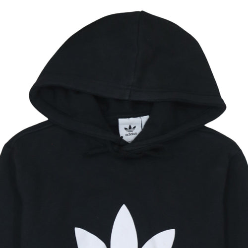 Adidas Womens Black Pullover Hoodie Small Logo Graphic Cotton Blend