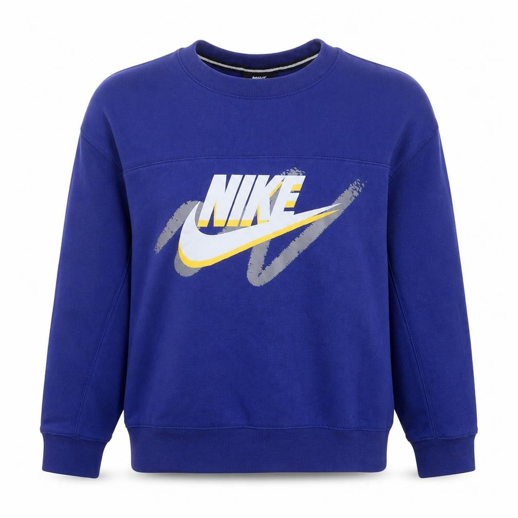 Front view of Nike Women’s Blue Graphic Logo Pullover Sweatshirt, size S