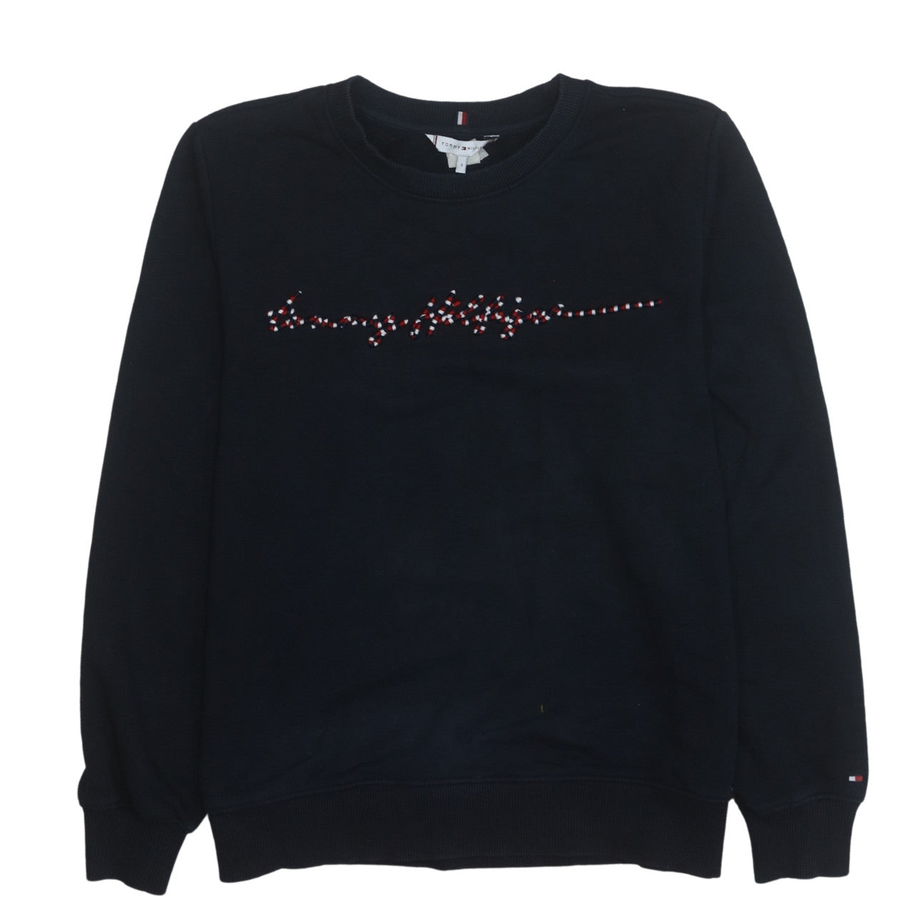 Tommy Hilfiger Womens Black Small Pullover Sweatshirt with Beaded Logo