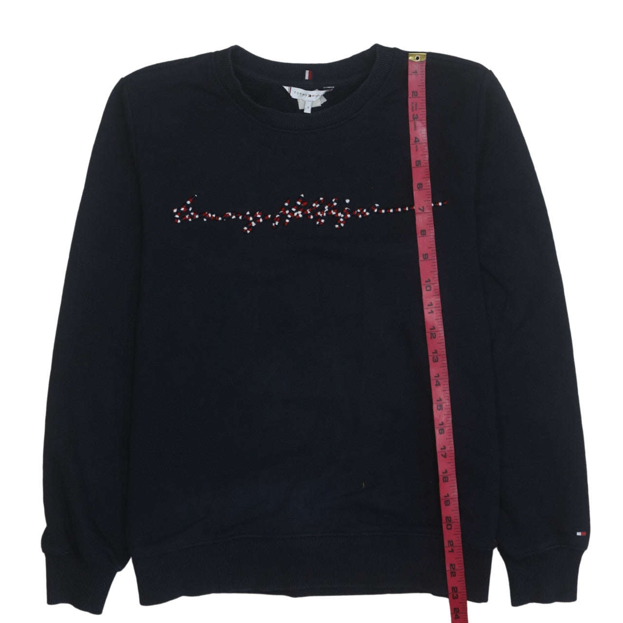 Tommy Hilfiger Womens Black Small Pullover Sweatshirt with Beaded Logo