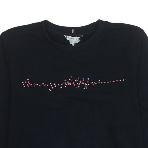 Tommy Hilfiger Womens Black Small Pullover Sweatshirt with Beaded Logo
