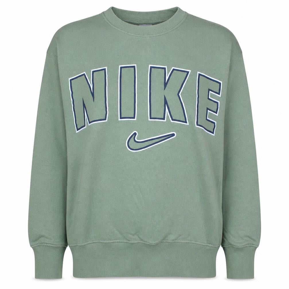 Front view of Nike women’s green crew neck pullover sweatshirt, size S