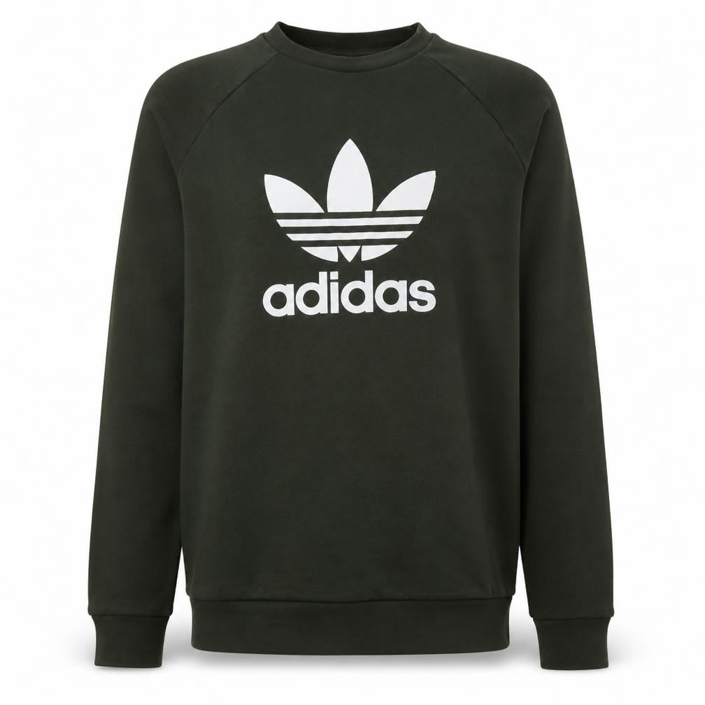 Front view of Adidas men’s green large pullover sweatshirt crew neck logo